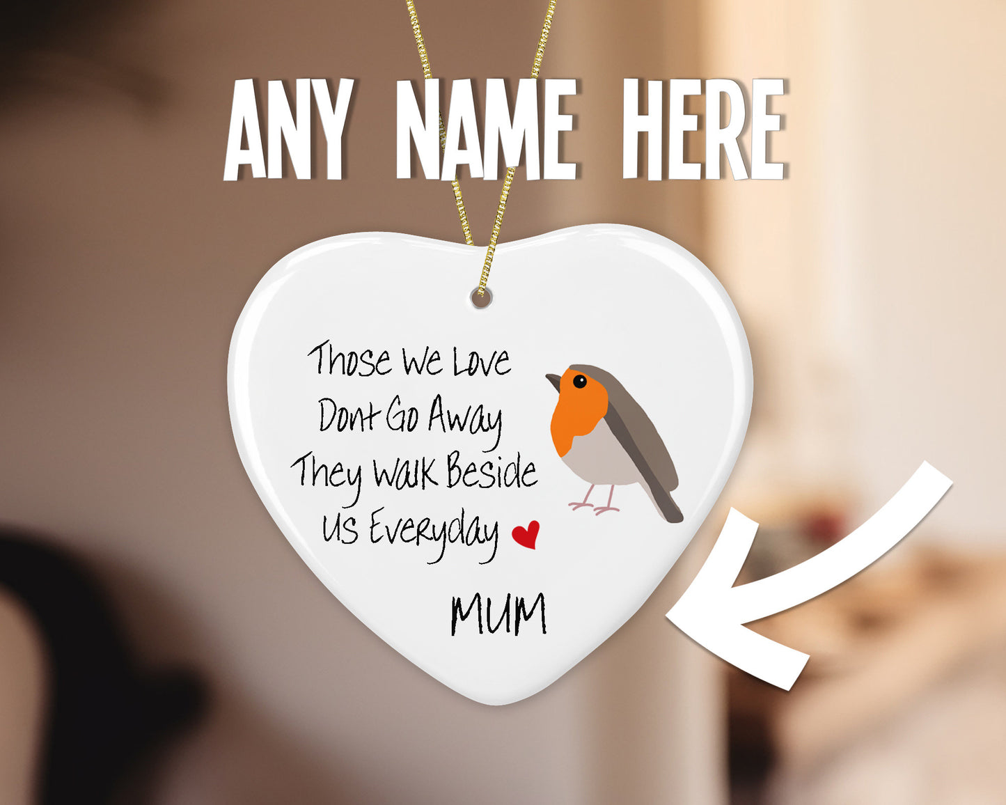 Personalised Ceramic Memorial Walk Beside Us Robin Heart