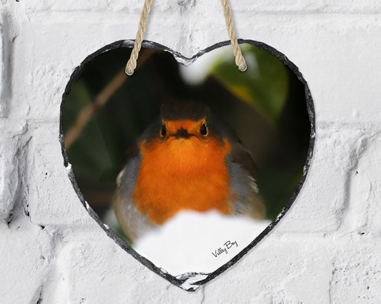 “Winter Robin” Heart Slate