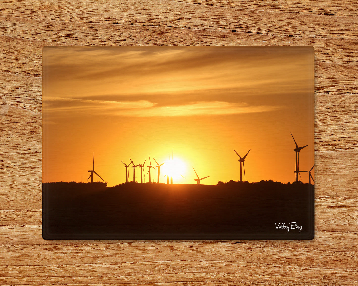 "Sunset at Royd Moor Wind Farm” Glass Worktop Saver