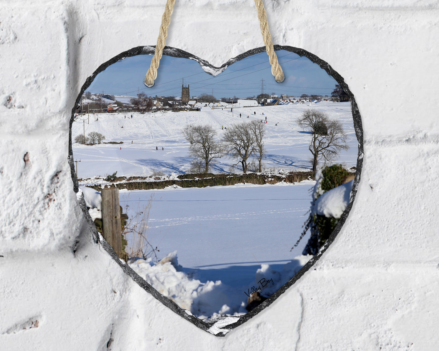 “Snow at Penistone” Heart Slate