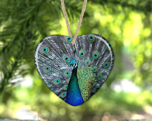 “Stunning Peacock" Ceramic Heart Decoration"