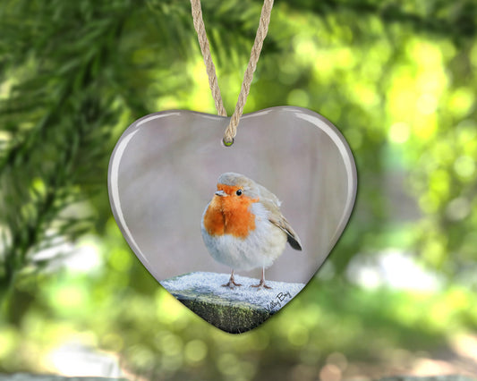 “Frosty Toes The Famous Robin" Ceramic Heart Decoration"