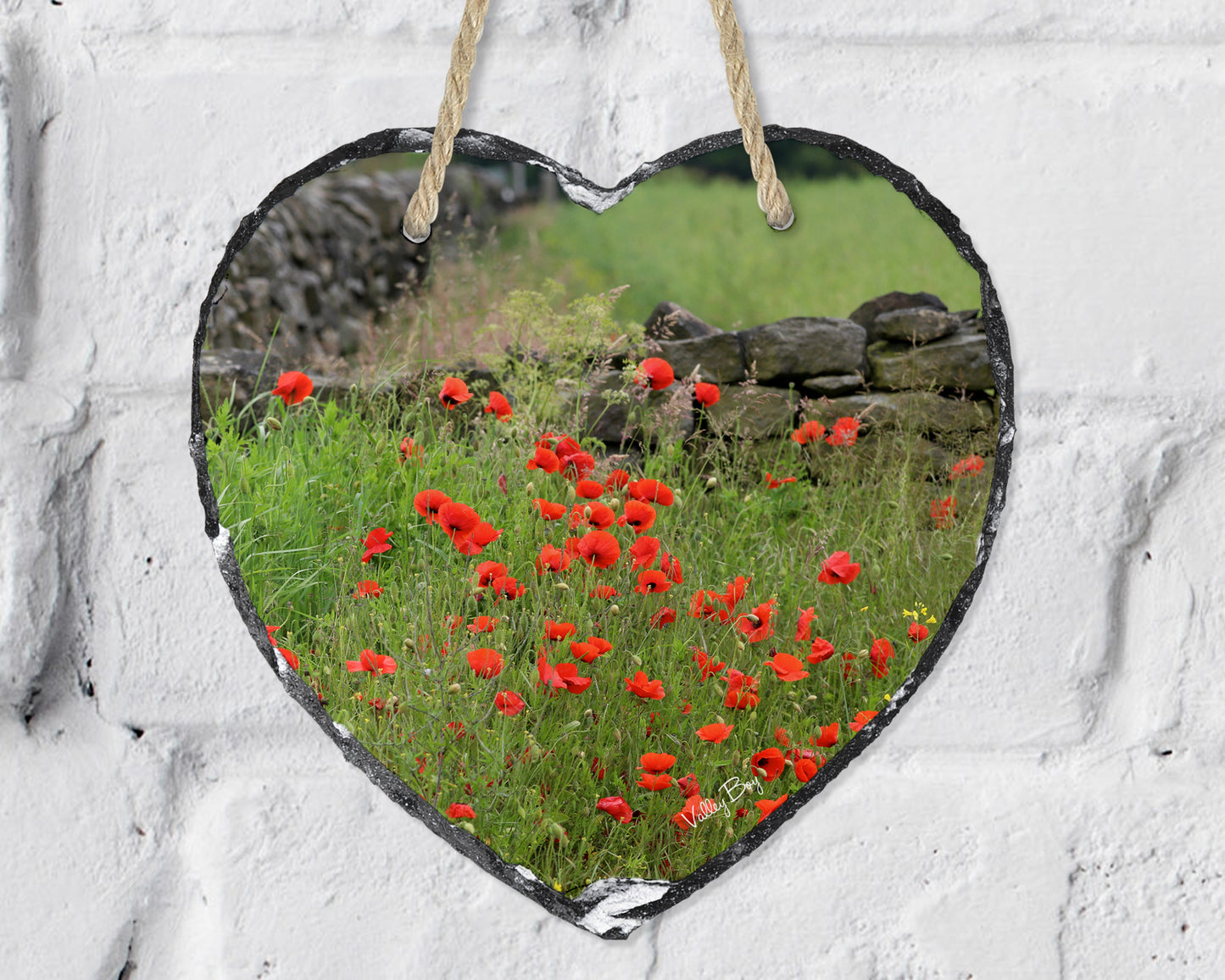 “Poppy Field at High Bradfield” Heart Slate