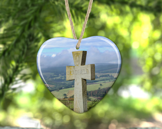 “Cross at High Bradfield" Ceramic Heart Decoration"