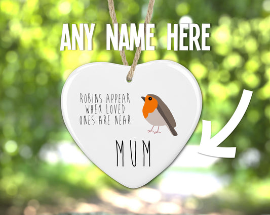 Personalised Ceramic Memorial Robin Heart